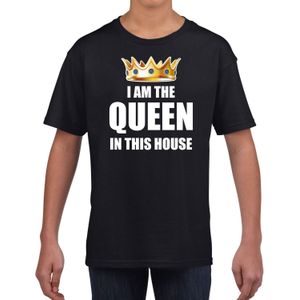 t-shirt Im the queen in this house zwart meisjes / kinderen - Woningsdag / Koningsdag - thuisblijvers / luie dag / relax shirtje