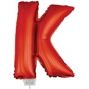 Rode opblaas letter ballon K op stokje 41 cm
