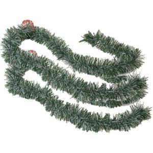 2x stuks kerstboom folie slingers/lametta guirlandes van 180 x 7 cm in de kleur groen met sneeuw
