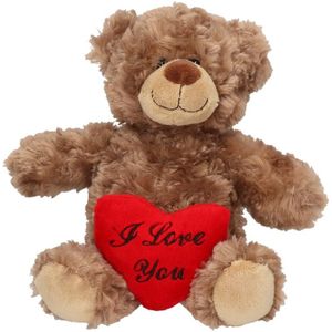 Valentijsdag Knuffelbeertje I Love You Bruin 24 cm - Pluche Teddybeer met Hartje