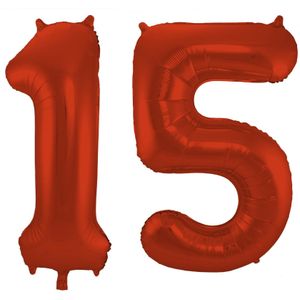 Folat Folie ballonnen - 15 jaar cijfer - rood - 86 cm - leeftijd feestartikelen