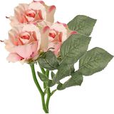 Topart Kunstbloem roos de luxe - 3x - roze - 30 cm - kunststof steel - decoratie