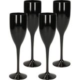 20x stuks onbreekbaar champagne/prosecco glas zwart kunststof 15 cl/150 ml - Onbreekbare champagne glazen/flutes