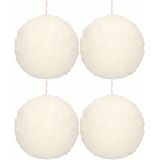 4x Witte sneeuwbal bolkaarsen 10 cm 67 branduren - Kerst kaarsjes - Sneeuwballen ronde geurloze kaarsen - Woondecoraties