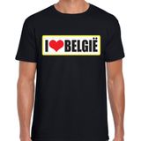 I love Belgie landen t-shirt met bordje in de kleuren van de Belgische vlag - zwart - heren -  Belgie landen shirt / kleding - EK / WK / Olympische spelen outfit