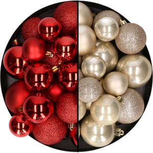 Kerstballen 60x stuks - mix rood/champagne - 4-5-6 cm - kunststof - kerstversiering