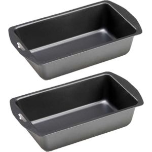 2x stuks rechthoekige anti-aanbak bakvormen/cakevormen zwart - 30 x 13 cm - Met anti-aanbak laag - Bakvormen voor o.a. cakes en brood