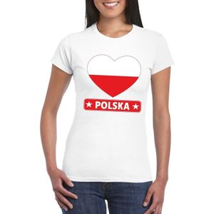 Polen t-shirt met Poolse vlag in hart wit dames