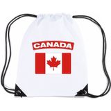 Canada nylon rijgkoord rugzak/ sporttas wit met Canadese vlag