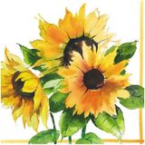 80x stuks Zonnebloemen thema servetten 33 x 33 cm - Papieren wegwerp servetjes - Zonnebloemen versieringen/decoraties