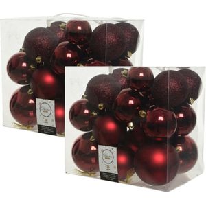 52x stuks kunststof kerstballen donkerrood (oxblood) 6-8-10 cm - Onbreekbare plastic kerstballen