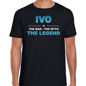 Naam cadeau Ivo - The man, The myth the legend t-shirt  zwart voor heren - Cadeau shirt voor o.a verjaardag/ vaderdag/ pensioen/ geslaagd/ bedankt