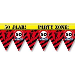 50 jaar party tape/markeerlint waarschuwing 12 meter - Verjaardag afzetlinten/markeerlinten feestartikelen