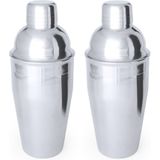 Set van 2x cocktailshakers 550 ml semi-matte RVS 8,5 x 21 cm - Bar/cafe benodigdheden - Cocktails maken - Mix/shake bekers