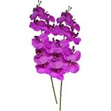 Bellatio Design Kunstbloem Orchidee Bora - 2x - fuchsia - 108 cm - losse steel - kunst zijdebloem