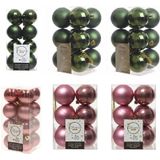 Kerstversiering kunststof kerstballen kleuren mix oud roze/ donkergroen 4 en 6 cm pakket van 80x stuks