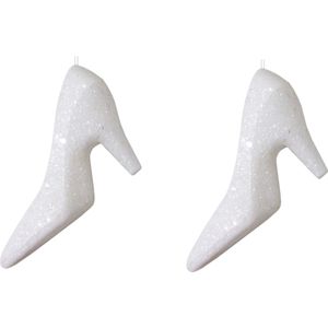 6x Kersthangers witte hakken/pumps 10 cm kerstboomversiering - Kerstversiering - Kerstornamenten