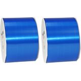 3x XL Hobby/decoratie blauwe kunststof sierlinten 9 cm/90 mm x 91 meter extra breed - Cadeaulint kunststof lint/ribbon