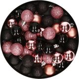 Set van 48x stuks kunststof kerstballen mix zwart en roze 3 cm - Kerstversiering