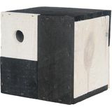 Vogelhuisje/nestkastje kubus zwart/wit 18 x 18 x 18 cm - Tuindecoratie vogelhuisjes