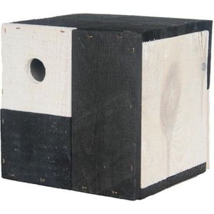 Vogelhuisje/nestkastje kubus zwart/wit 18 x 18 x 18 cm - Tuindecoratie vogelhuisjes