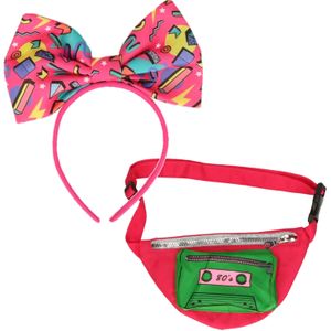 Foute 80s/90s party verkleed set - dames - diadeem en heuptasje - jaren 80/90 verkleed accessoires