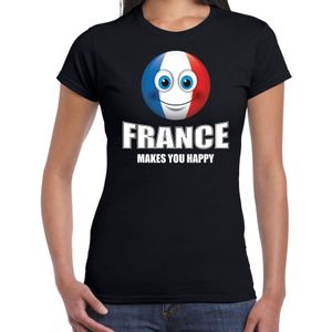 France makes you happy landen t-shirt Frankrijk met emoticon - zwart - dames -  Frankrijk landen shirt met Franse vlag - EK / WK / Olympische spelen outfit / kleding