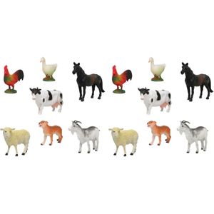 14x Plastic boerderij dieren speelgoed figuren 9 cm voor kinderen - Speelgoeddieren - Speelgoedfiguren - Dieren speelset boerderijdieren