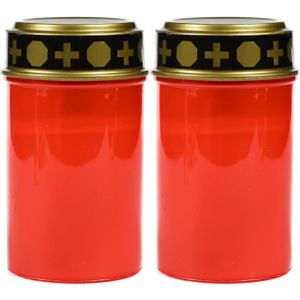 Benson Grafkaars/gedenklicht - 2x - LED licht - rood - waterbestendig - op batterijen - D6,5 x H12 cm