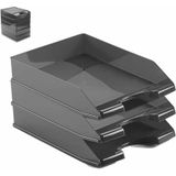 Pakket van 3x stuks brievenbakjes zwart A4 formaat - Kantoor postbakjes - Kantoor artikelen - Organiseren en opruimen