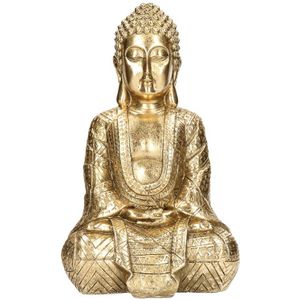 Home Deco Boeddha beeld in lotushouding goud 30 cm - Beeldjes voor geluk en bescherming
