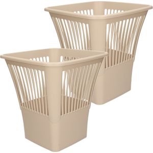 Plasticforte Afvalbak/vuilnisbak/kantoor prullenbak - 2x stuks - plastic - beige - 30 cm