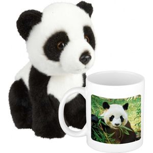 Panda Cadeauset kind - Panda knuffel 18 cm en foto Drinkbeker 300ml