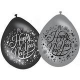 24x stuks Happy New Year ballonnen zwart/zilver - Oud en nieuw feest ballonnen