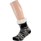 Zwart/witte zebrastreep gevoerde huissokken/slofsokken voor dames - Maat 36-41 - Extra warme sokken voor de winter - Warme voeten