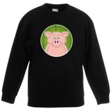 Kinder sweater zwart met vrolijke varken print - varkens trui - kinderkleding / kleding