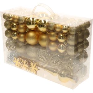 Bellatio decorations Kerstballen set - 110 stuks - goud - kunststof