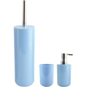 MSV Badkameraccessoire Moods - toiletborstel in houder - beker - zeeppompje - lichtblauw - kunststof