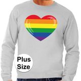 Grote maten regenboog hart sweater grijs -  plus size lgbt sweater voor heren - gay pride