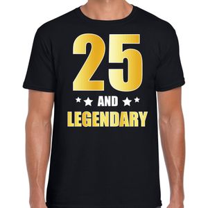 25 and legendary verjaardag cadeau t-shirt / shirt - zwart - gouden en witte letters - voor heren - 25 jaar  / outfit