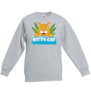 Kitty Cat sweater grijs voor kinderen - unisex - katten / poezen trui - kinderkleding / kleding
