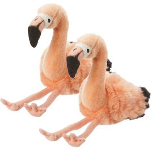 2x Stuks Pluche Flamingo Knuffel 18 cm - Tropische Vogels Knuffels - Cadeau