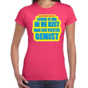 Foute party Liever te dik in de kist dan een feestje gemist verkleed/ carnaval t-shirt roze dames - Foute hits - Foute party outfit/ kleding