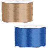 Sierlinten/cadeaulinten/satijnen linten - Set 2x stuks - goud en blauw - 38 mm x 25 meter