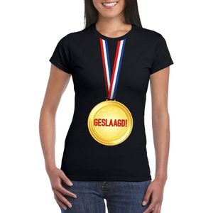 Geslaagd t-shirt zwart met medaille dames