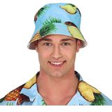 Carnaval verkleed set - Tropische Hawaii party - bucket hoed met bloemenslinger groen/blauw - volwassenen