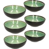 Svenska living tapas schaaltjes - 6x - zwart/groen - aardewerk - 12 x 4 cm