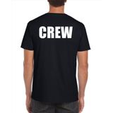 Crew grote maten t-shirt zwart voor heren - personeel / medewerkers - bedrukking aan voor- en achterkant - personeel shirt