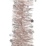 Kerstslingers sterren lichtroze 10 cm breed x 270 cm - Guirlandes folie lametta - Lichtroze kerstboom versieringen