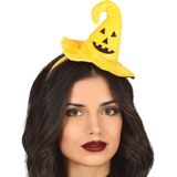 Halloween heksenhoed - mini hoedje op diadeem met sluier - one size - oranje - meisjes/dames